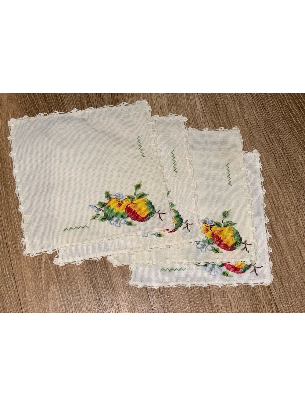 Vintage Cross Stitch fruit Cocktail Napkins Set of 4 D187